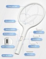 2-in-1 Rechargeable Electric Bug Zapper Racket - Mosquito Swatter with Attractant Light & Charging Base - Image 2