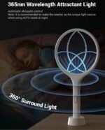 2-in-1 Rechargeable Electric Bug Zapper Racket - Mosquito Swatter with Attractant Light & Charging Base - Image 4