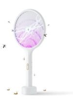 2-in-1 Rechargeable Electric Bug Zapper Racket - Mosquito Swatter with Attractant Light & Charging Base
