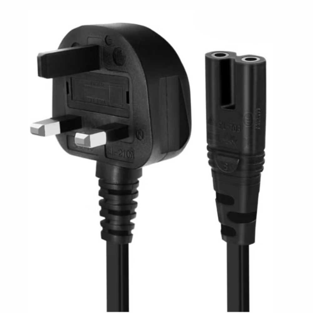2-Prong AC Power Cord Cable with Fuse 2-Prong AC Power Cord Cable with Fuse, 1.5 Meter, UK Plug to C7 Figure-8, Black - Image 1
