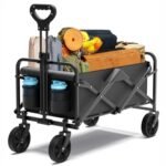 Collapsible Folding Wagon with All-Terrain Wheels and Drink Holders, Black