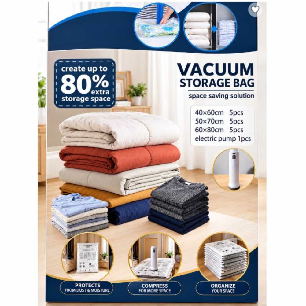 Storage Master Space Saver Bags for Travel and Home Reusable Vacuum Storage Bags Storage Master Space Saver Bags for Travel and Home Reusable Vacuum Storage Bags - Image 1