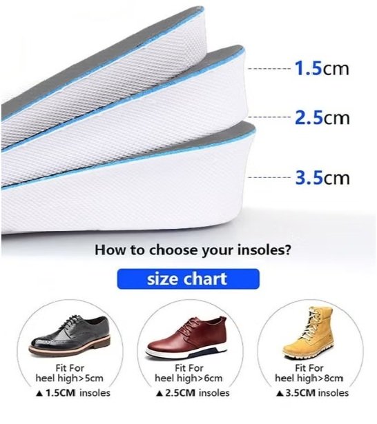 height 2 Height Increased Insole 3 Size Arch Support Breathable Shoe Insoles Heel Lift Pad for Men and Women - Image 1