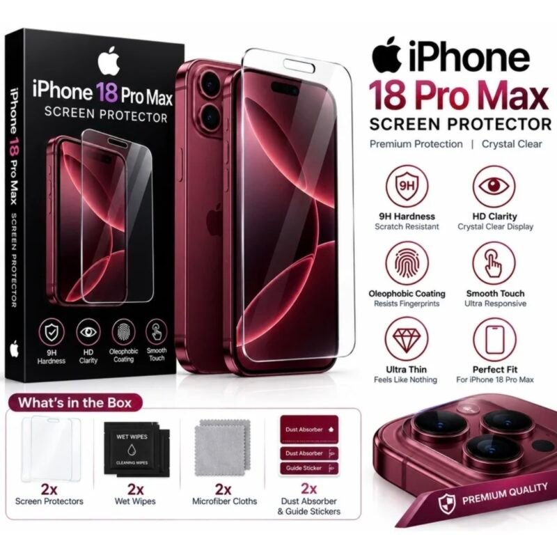 iPhone 18 Pro Max Screen Protector - 9H Premium Tempered Glass - 2 Pack iPhone 18 Pro Max Screen Protector - 9H Premium Tempered Glass - 2 Pack - Image 1