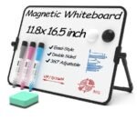 Double Sided Magnetic Desktop Whiteboard 11.81*16.54in(30x42cm) Dry Erase Small White Board with Stand A3 Mini Whiteboard with Stand Desk Stable Meeting Notebook for Noting Working Memo School Home Business Office